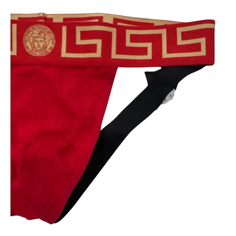 VERSACE Greca Border Medusa Logo Jockstrap Underwear Red Black Size 5/Large NWT